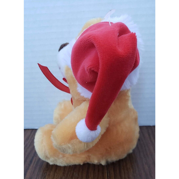 Plush Orange Small 6 Inch Santa Holiday Teddy Bear With Bow and Red Hat - Picture 2 of 5